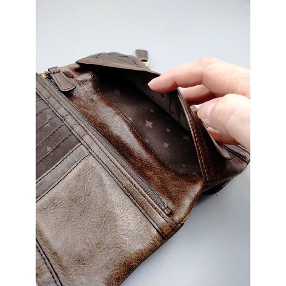 Fossil Long Live Vintage 1954 Wallet Lamb Hide Leather Brown Bi-fold Top Zip - Picture 7 of 8